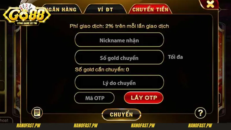 Điền các thông tin cần thiết vào biểu mẫu rút tiền Go88